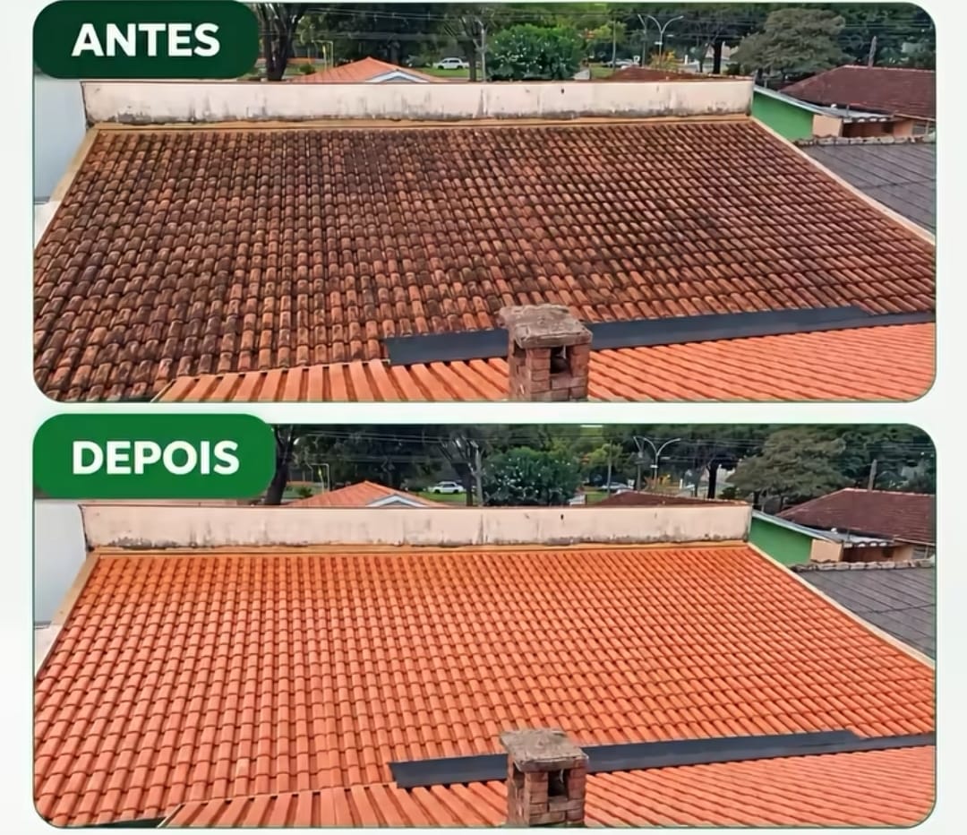 Comparação do telhado antes e depois da limpeza especializada